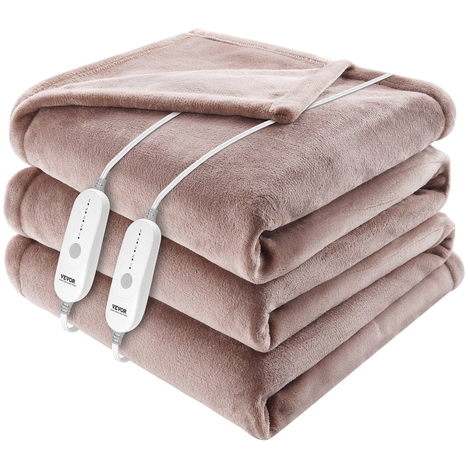 VEVOR Heated Blanket Electric Throw, 100" x 90" King Size, Soft Flannel Heating Blanket with 10 Hours Timer Auto-off & 5 Heating Levels, Dual Con
