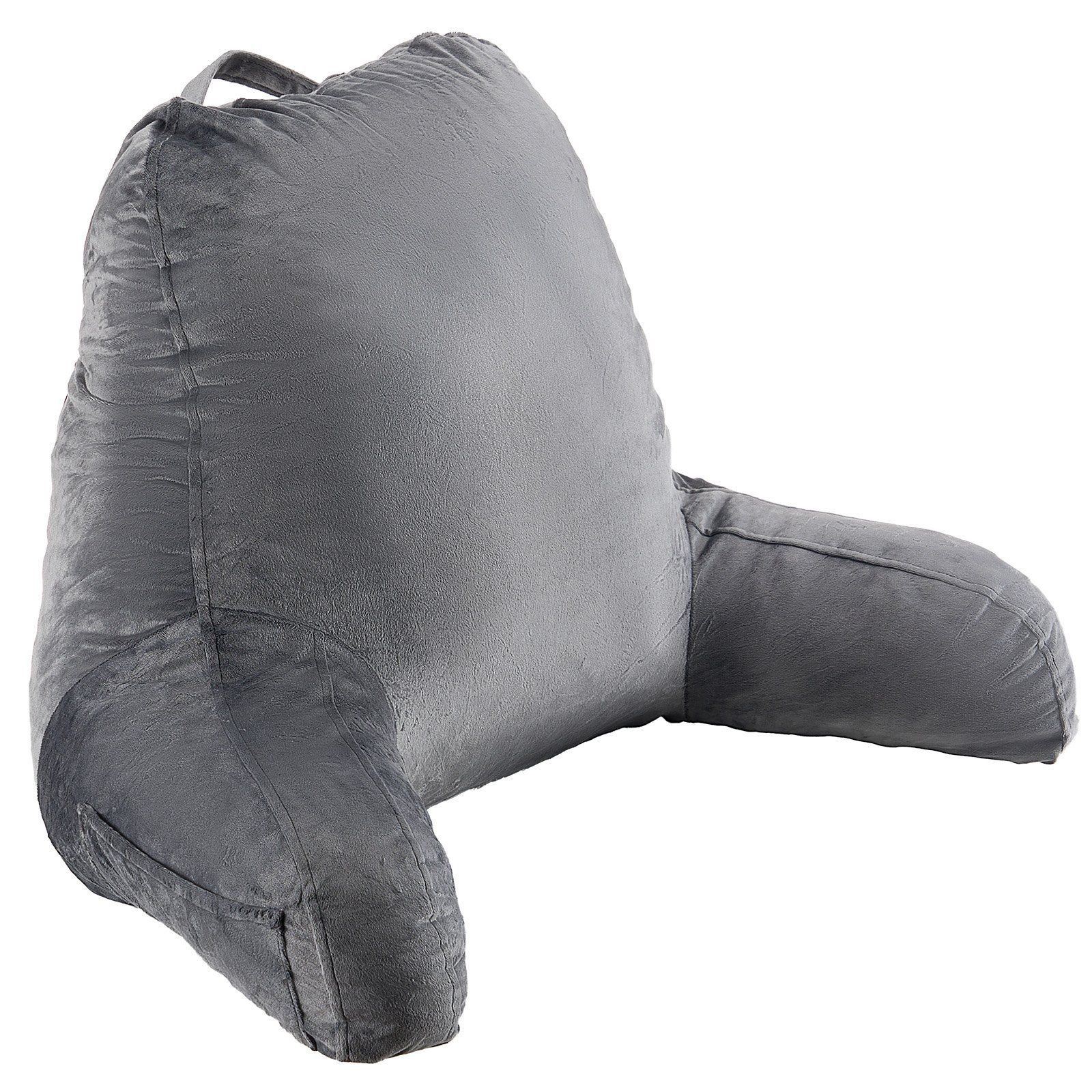 VEVOR Reading Pillow, Large Size Bed Pillow with Shredded Memory Foam, Back Pillow with 3 Pockets and Washable Short Velvet Cloth, Top with Handl