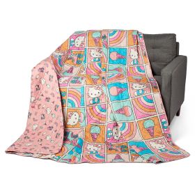 Hello Kitty Rainbow Pink Full/Queen Quilted Blanket 90 x 90 inches