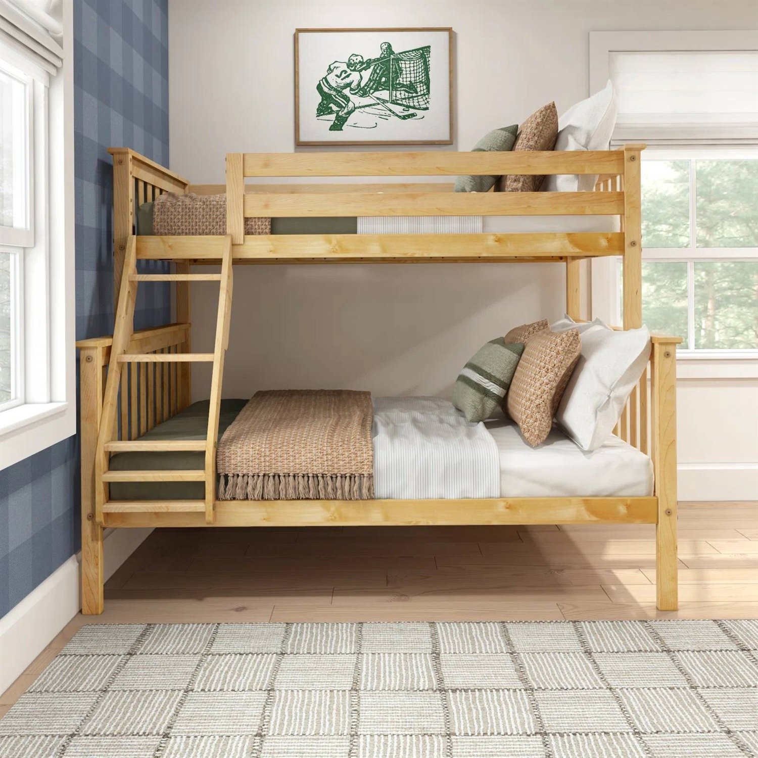 Solid Wood Bunk Bed (Color: Natural Pine Wood, size: Twin Over Full)