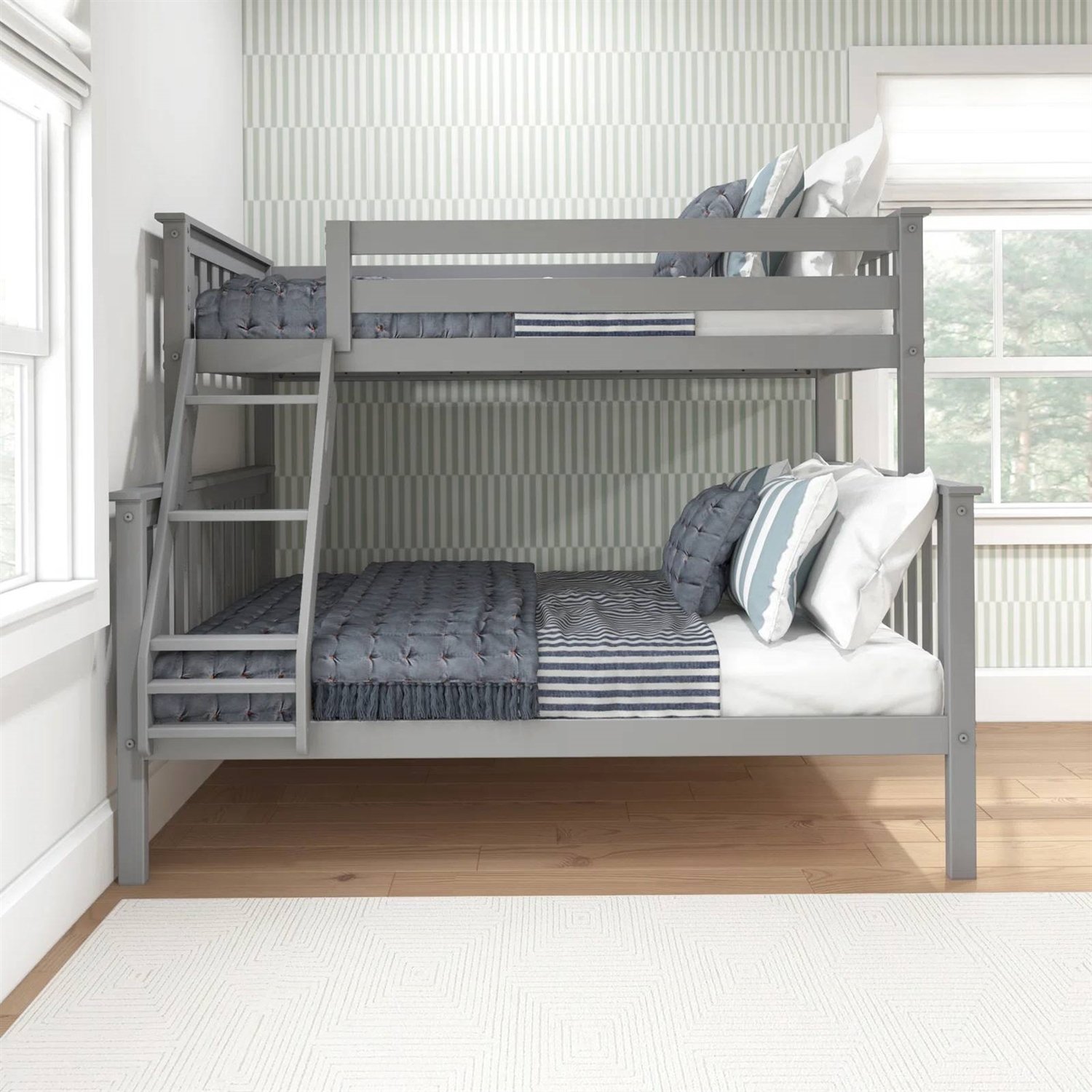 Solid Wood Bunk Bed (Color: Grey, size: Twin Over Full)