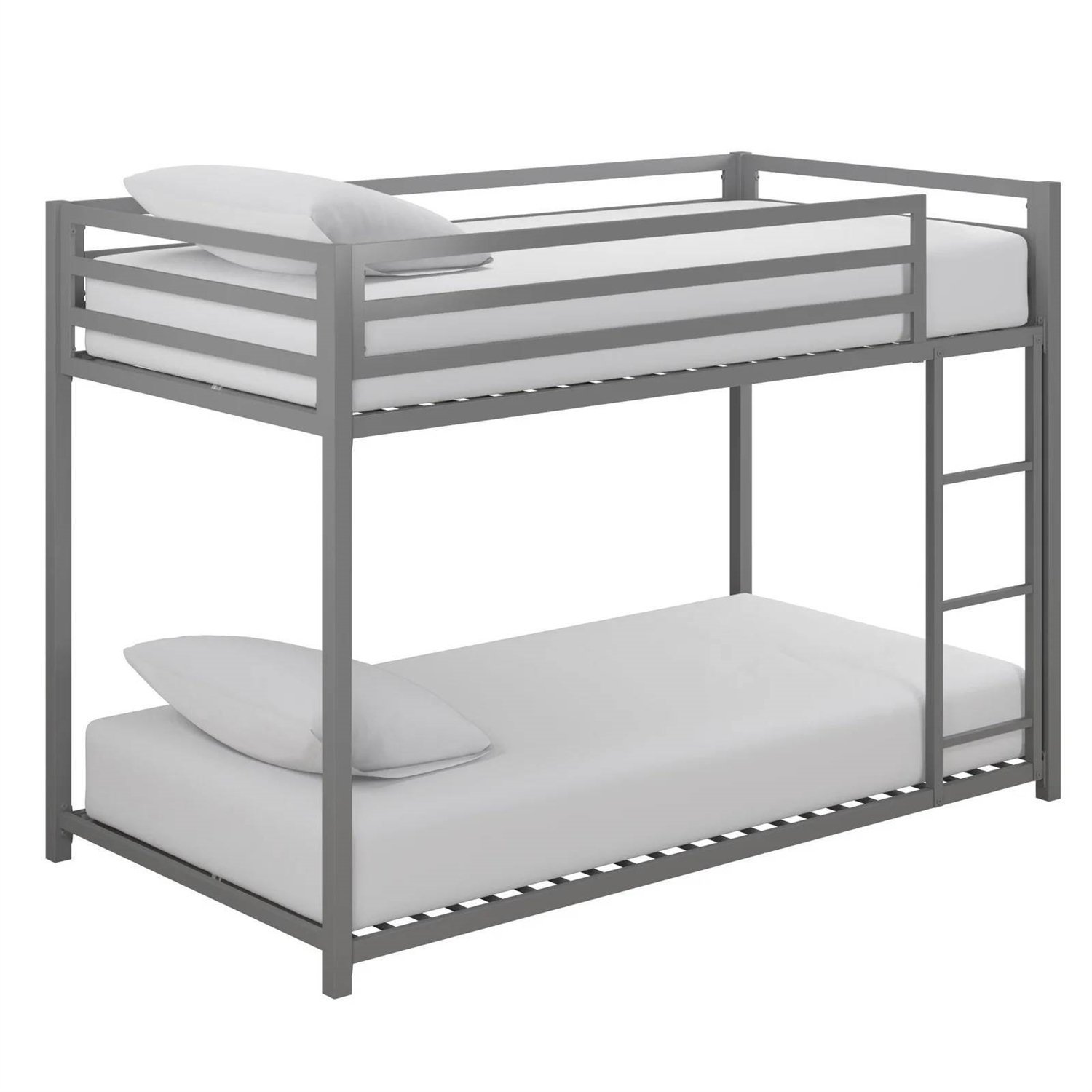 Modern Low Height Metal Bunk Bed (Color: Silver-Grey, size: Twin Over Twin)