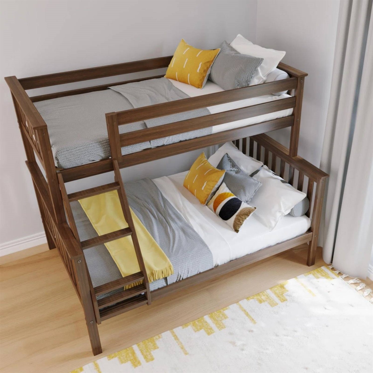 Solid Wood Bunk Bed (Color: Walnut Brown, size: Twin Over Full)