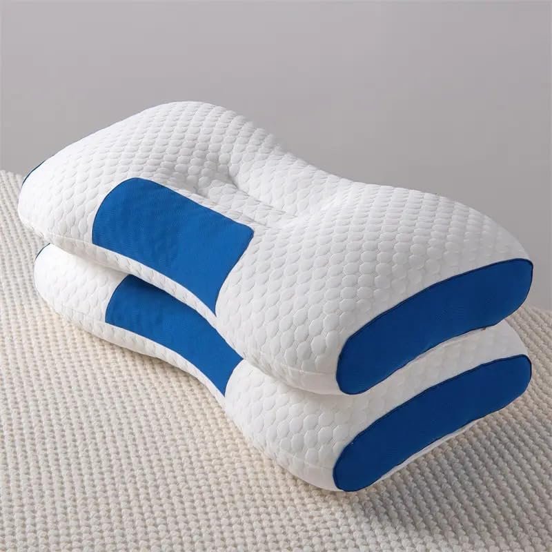 2pcs Knitted SPA Massage Neck Pillow, Cervical Orthopedic Neck Pillow, Soft, Adjustable Ergonomic Contour Support Pillow, Pillow Core (Color: Blue)