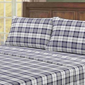 Kathy Ireland 100% Turkish Cotton Flannel Sheet Set (Color: Denim Check, size: King)