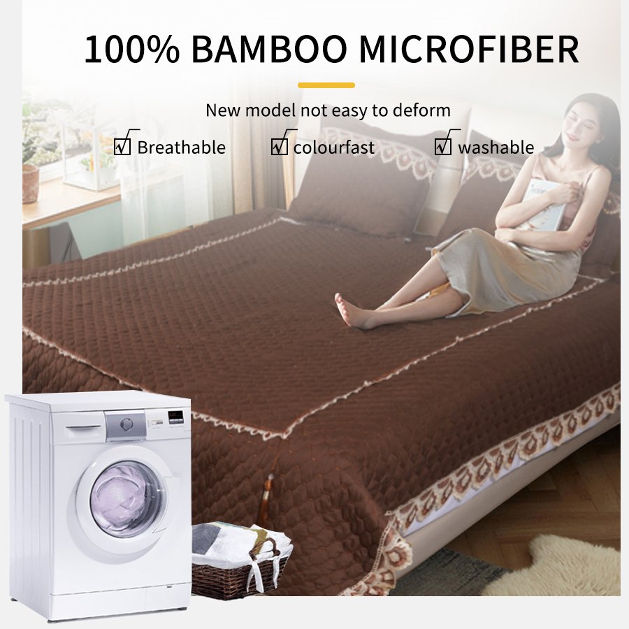 5pcs Big Lace Edge European Noble Bedding Set, Tassel Pendant ,Bamboo Fiber Bedspread Set (Color: Brown, size: King)
