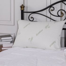 Bamboo Memory Foam Pillow with Removable Cover (Color: White/Green Accents, size: Standard/Queen (Pack of 1))