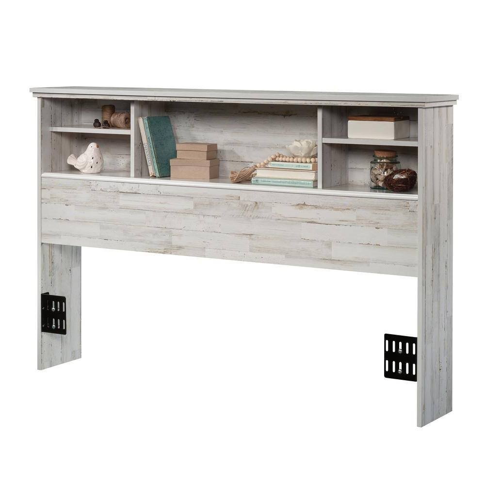 Farmhouse Bookcase Headboard in Wood Finish (Color: Grey White, size: Full / Queen)